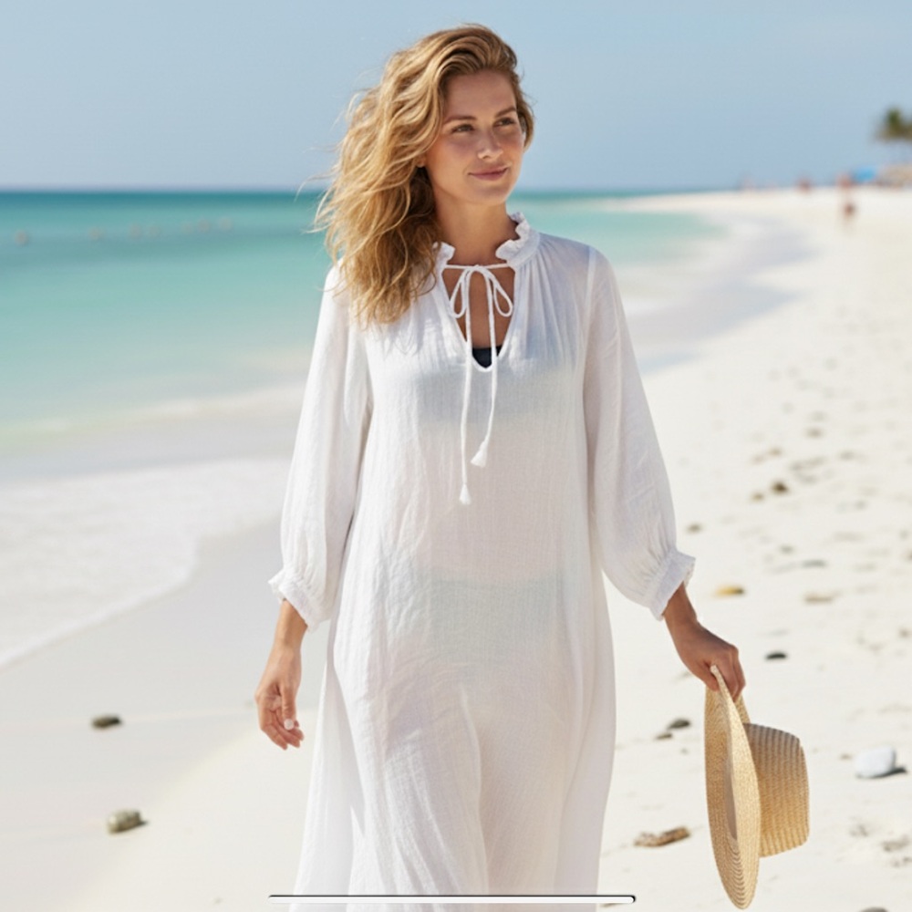 POLO Ralph Lauren White Cloud Gauze Cotton Sheer Blouse Swim Cover